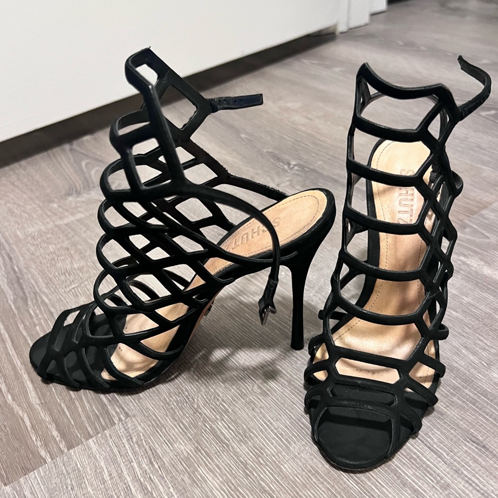Schutz Black Strappy Heels